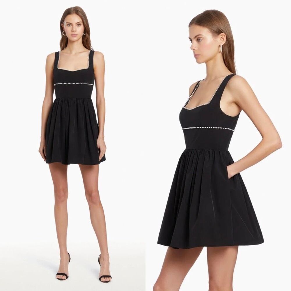 Nwt Amanda Uprichard Basilia Black Pearl Trim Square Neck Mini Party Dress Large